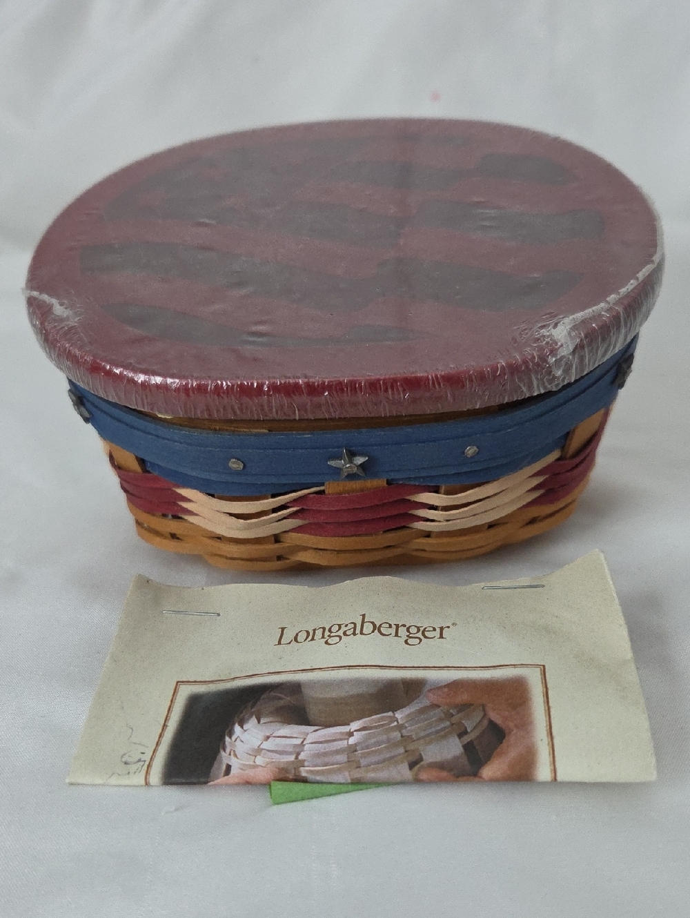 Longaberger Red and Blue Oval Woven Basket with Star Accents